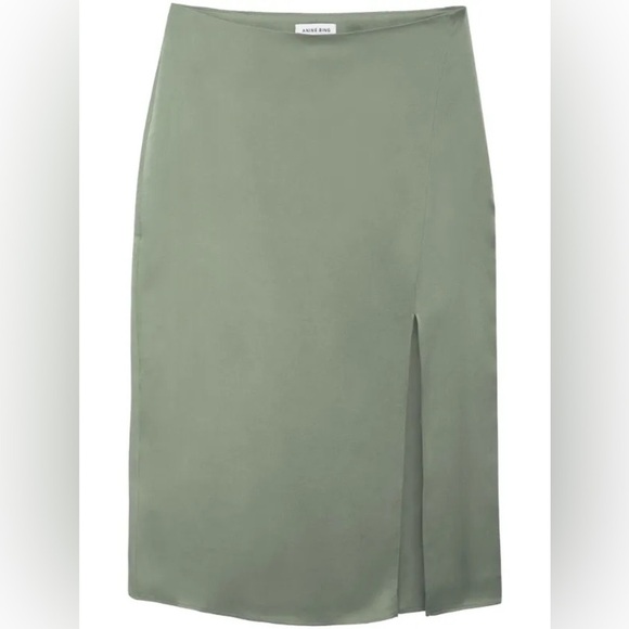 ANINE BING 100% Silk Jolin Sage Green Skirt w/ Slit Size Medium NWT - Picture 2 of 10